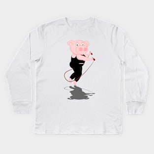 Pig Skipping Kids Long Sleeve T-Shirt